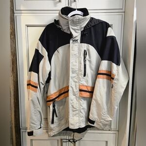 Vintage Helly Hansen Men's Black and White Waterproof Jacket